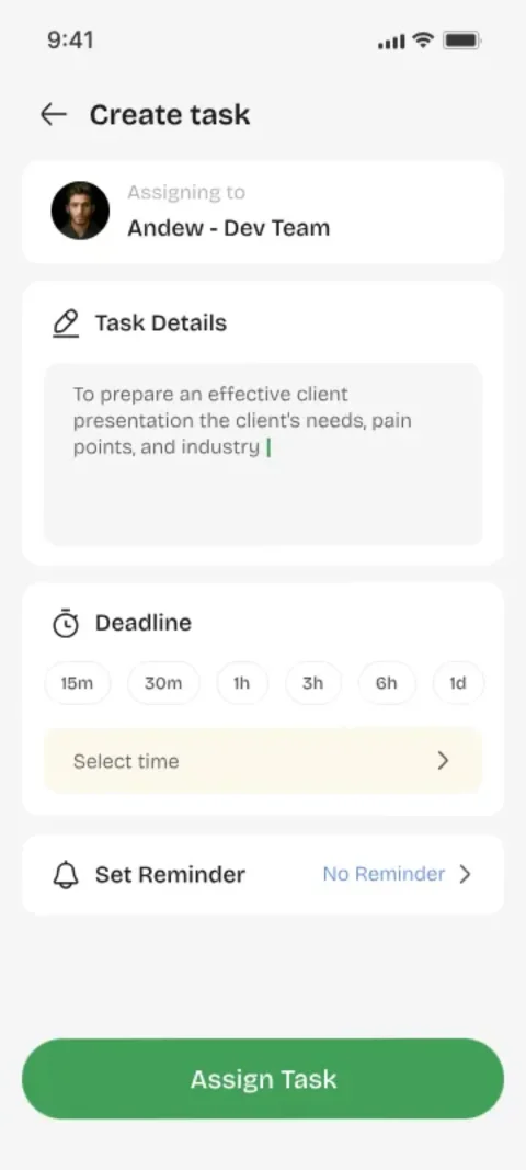 Youliable Task Creation — secondary app screen
