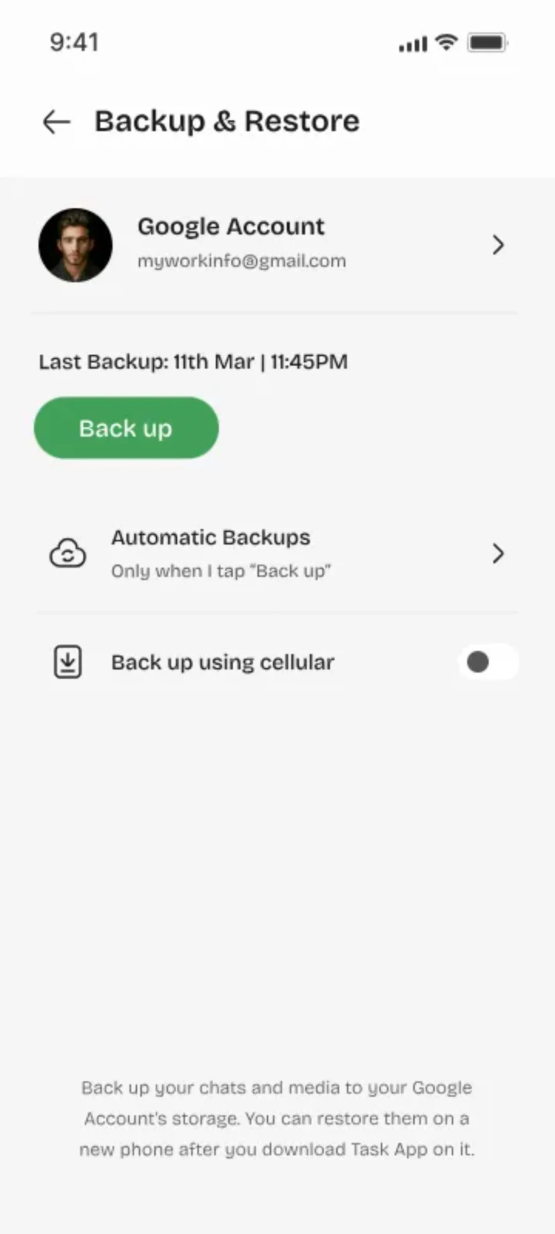 Youliable Backup & Restore — task management app screen