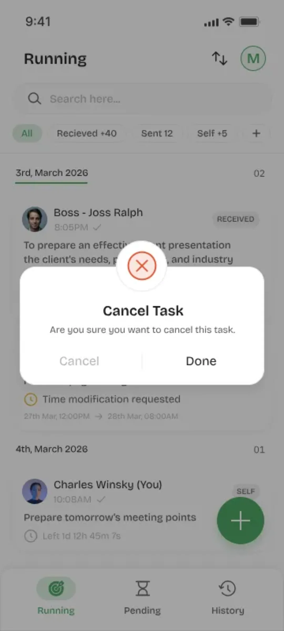 Youliable Cancel Task — task management app screen