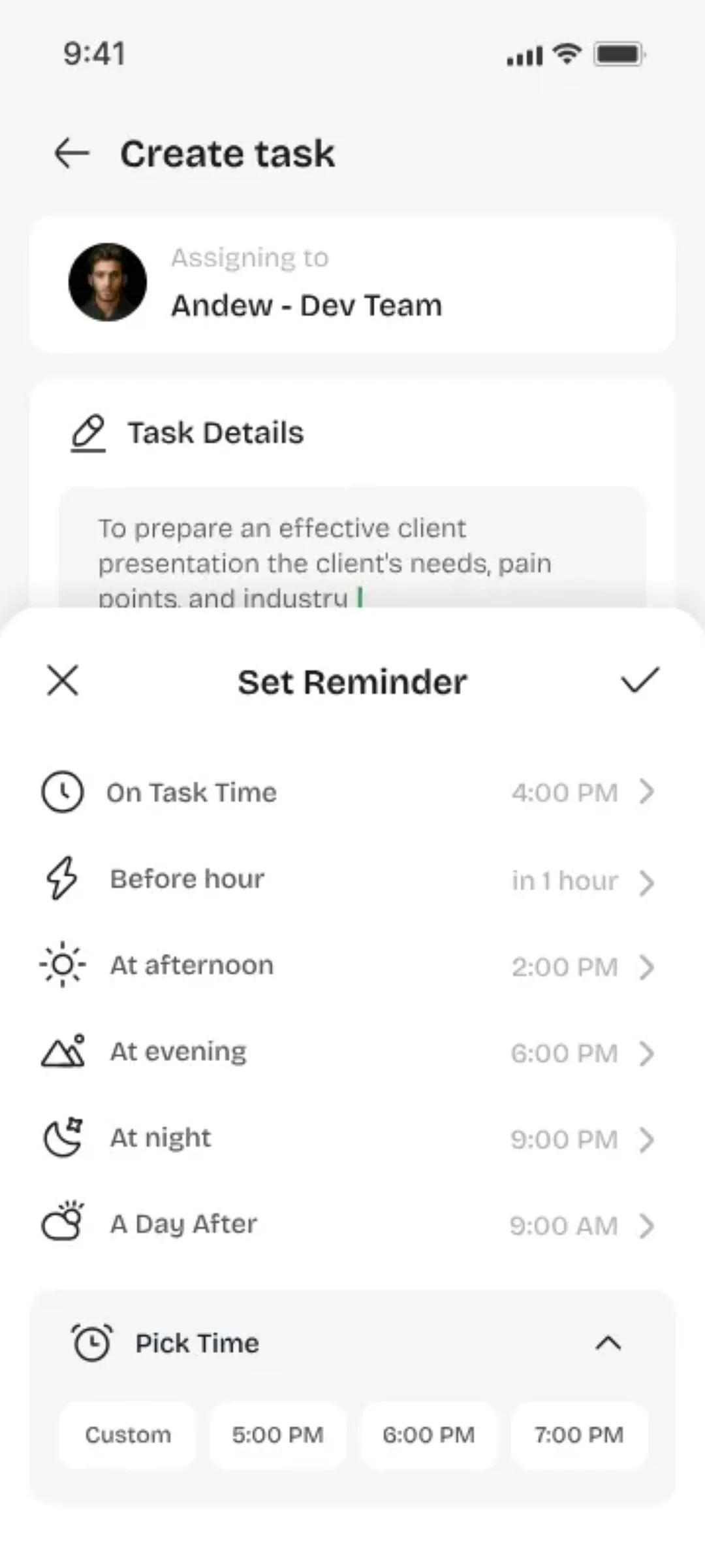 Youliable Add Reminder — task management app screen