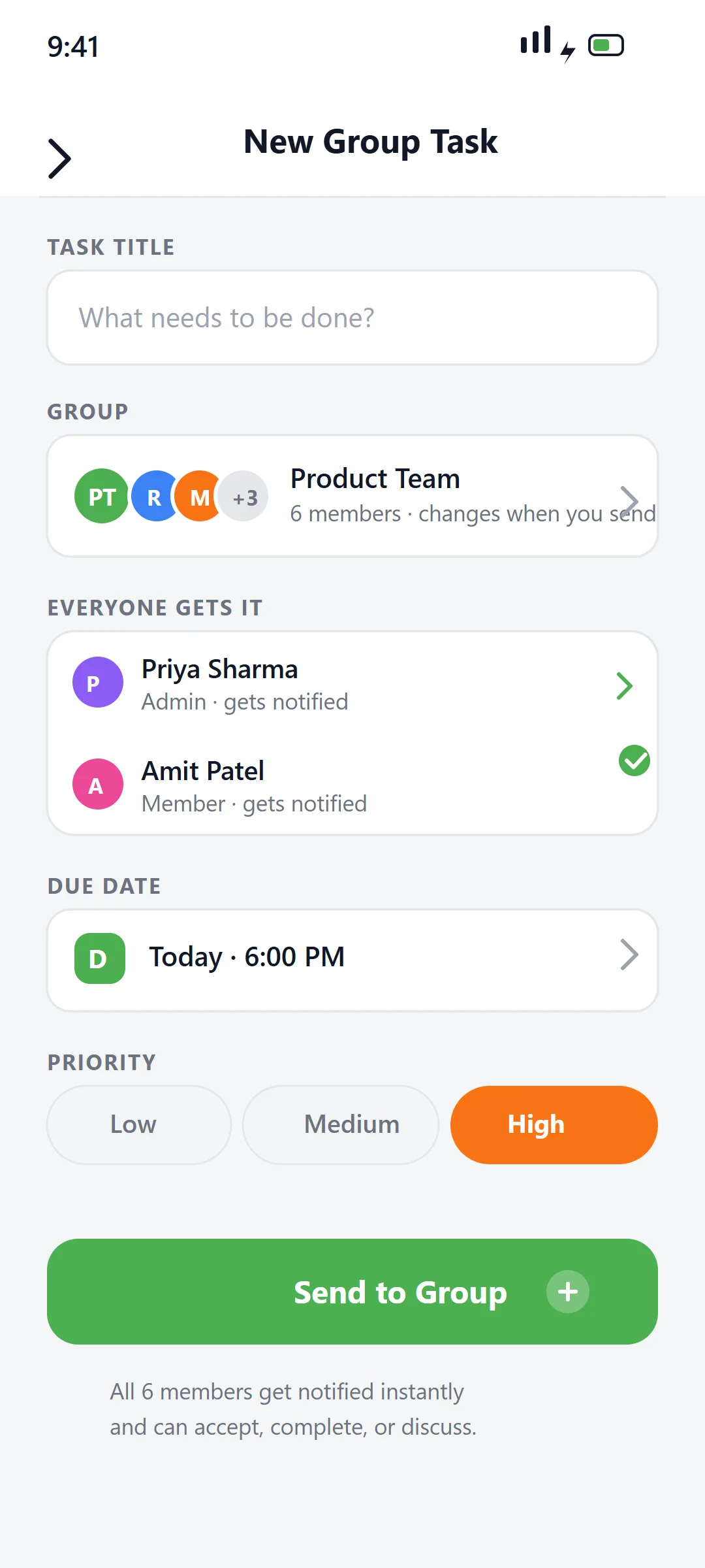 Youliable Group Task Create — task management app screen