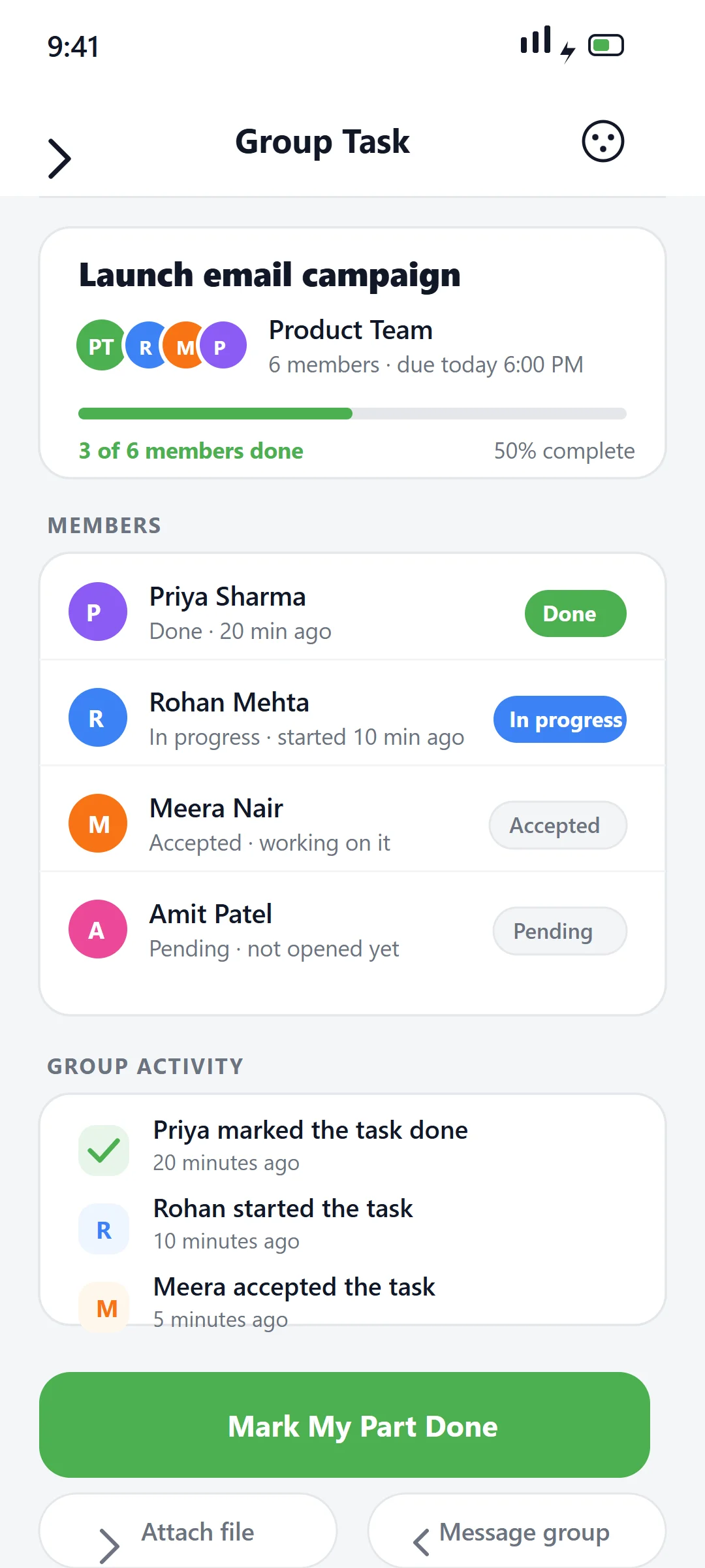 Youliable Group Task Detail — task management app screen