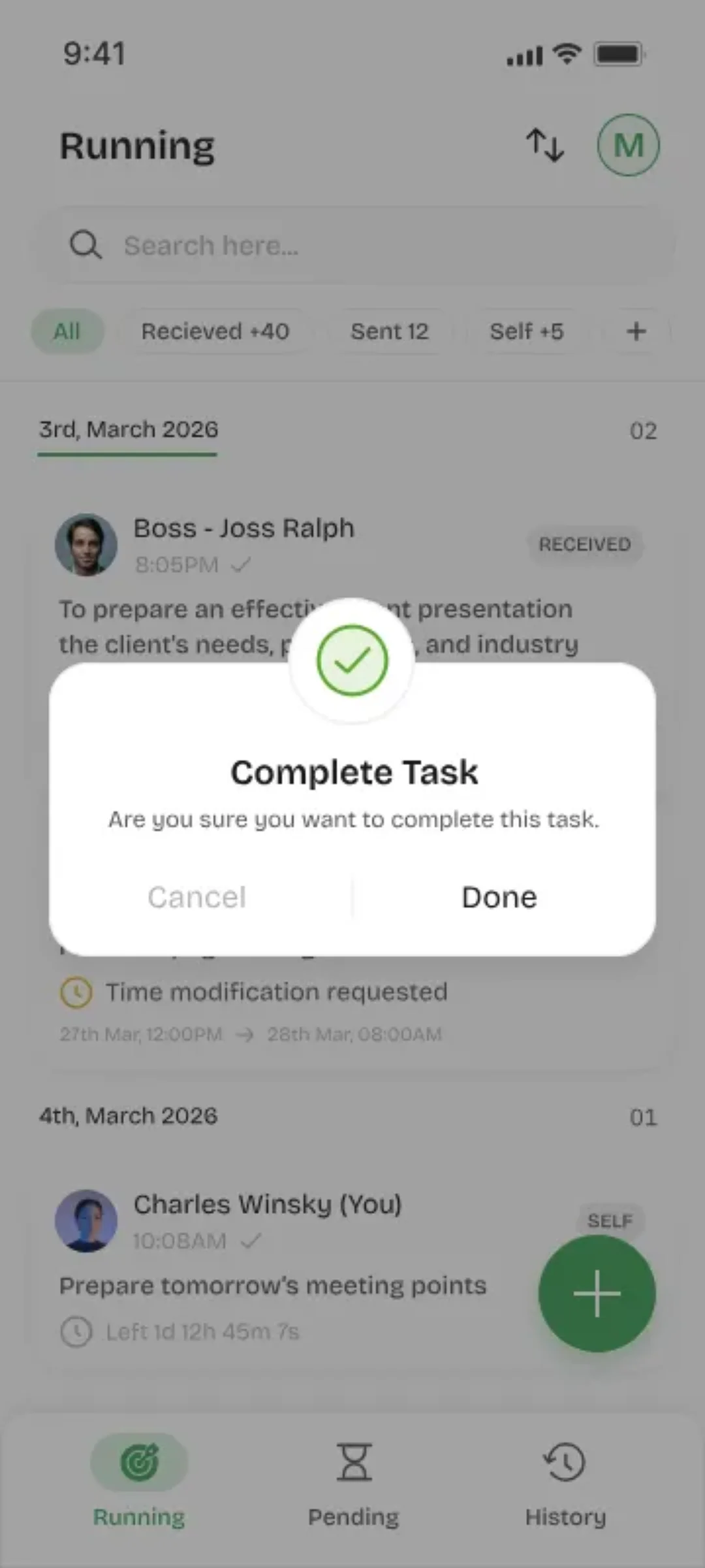 Youliable Complete Task — task management app screen