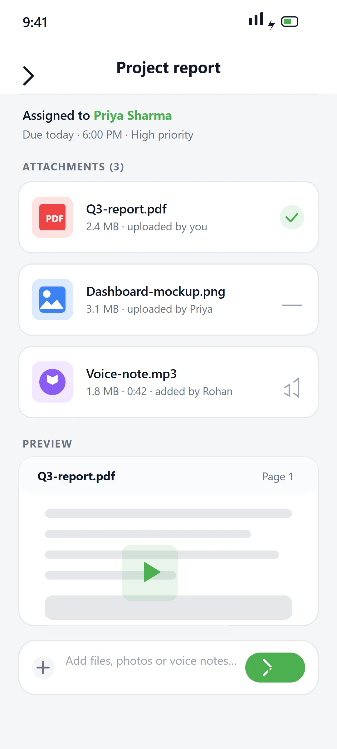 Youliable File Preview — task management app screen