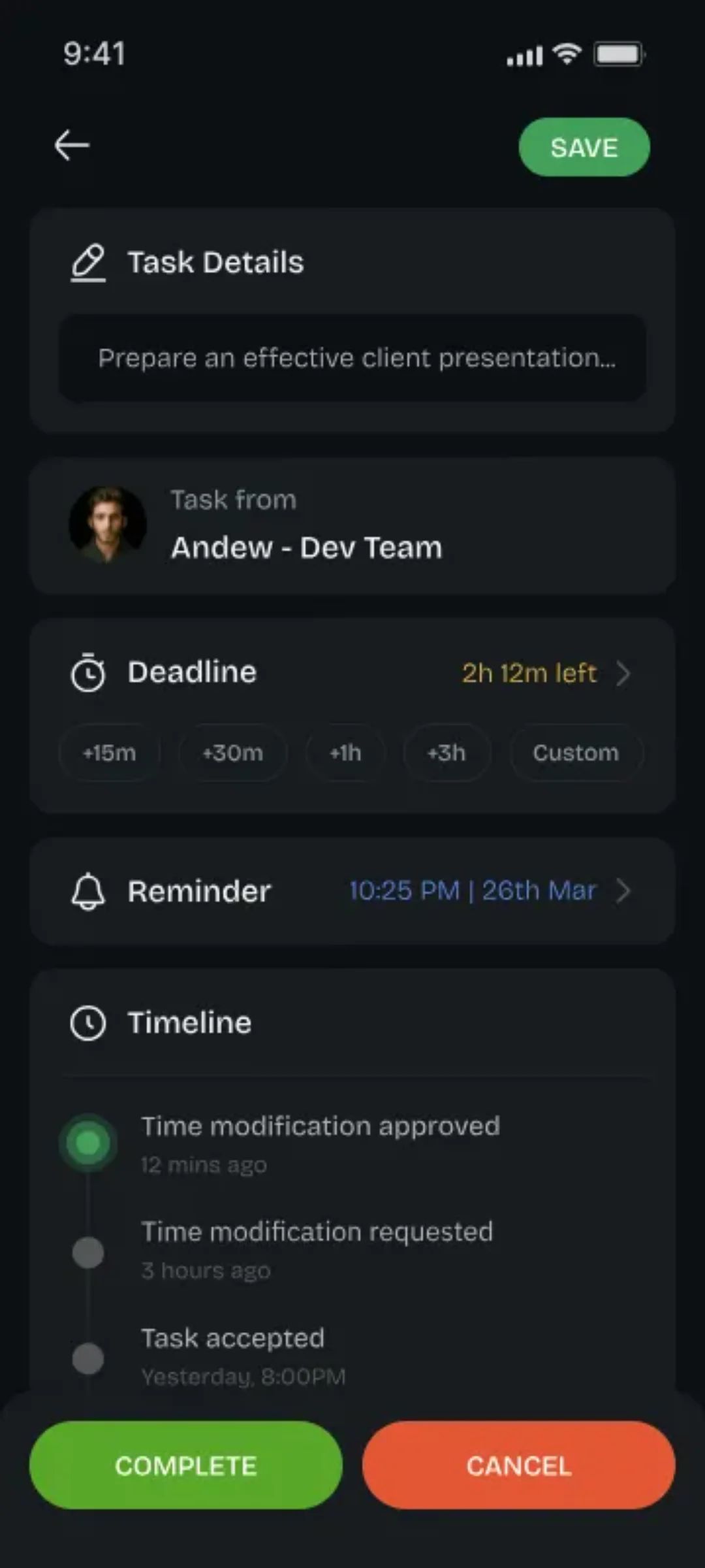 Youliable Tasks (Dark) — task management app screen