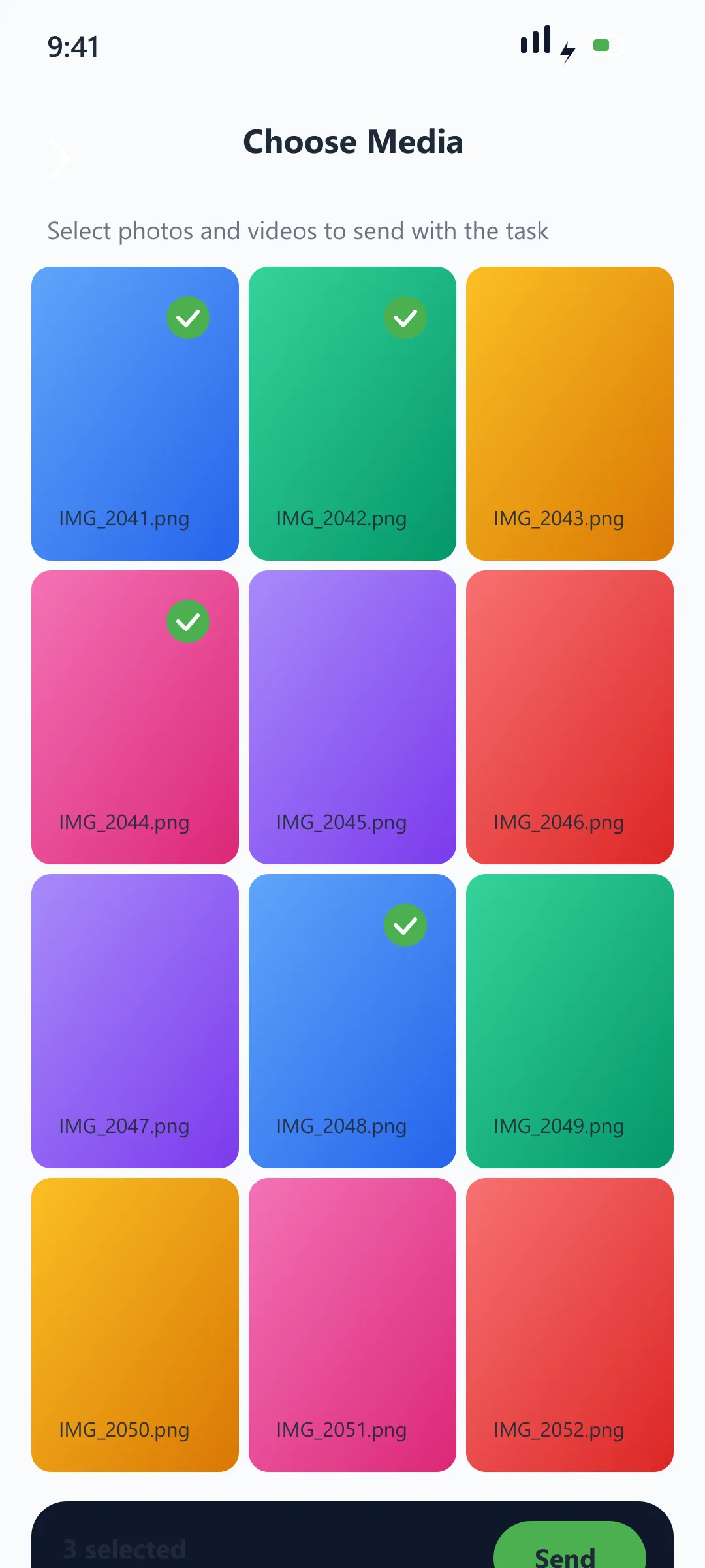 Youliable Media Gallery (Dark) — task management app screen